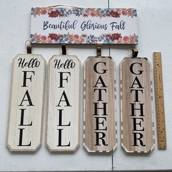 Holiday Decor, Fall Autumn Thanksgiving Signs, Set Of 5 , NWOT - Picture 1 of 4
